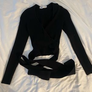 Zara v-neck wrap long sleeve sweater